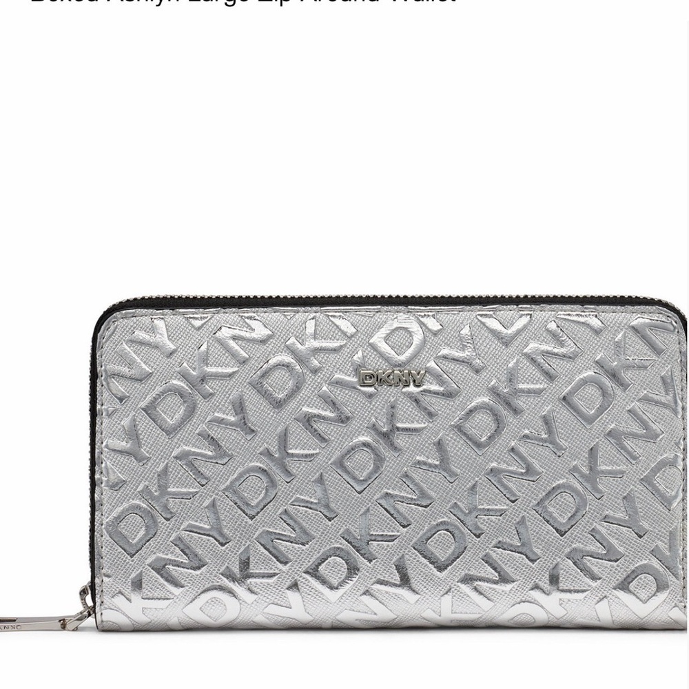 DKNY Metallic Silver Zip-Around Wallet